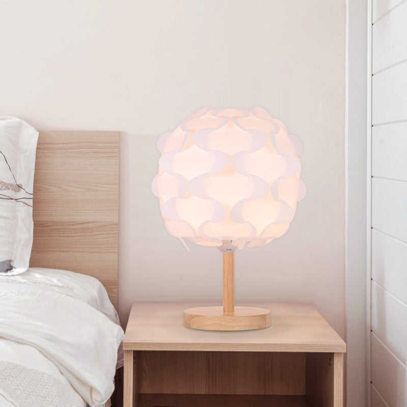 Circle Wood Night Table Light Modernism LED Beige Desk Lamp with Blossom Acrylic Shade for Bedside