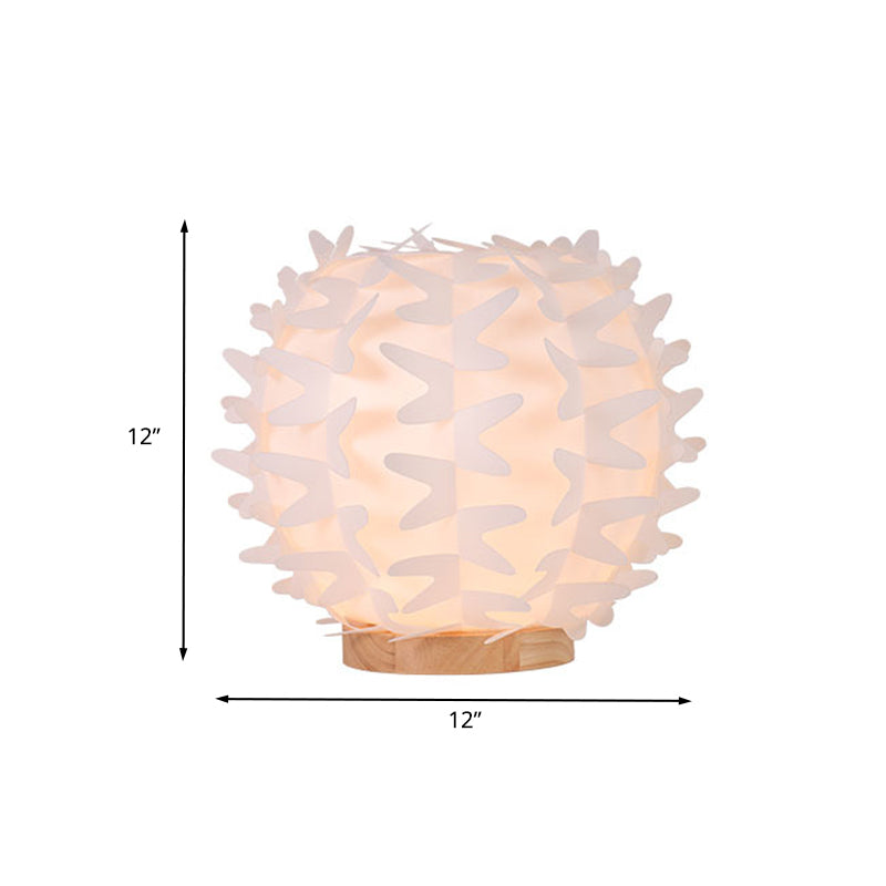 Acrylic Ball Nightstand Light Contemporary LED White Table Lamp with Butterfly Wing Design