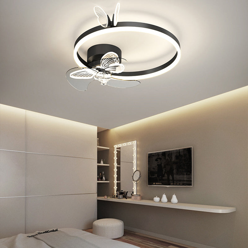 Contemporary LED Circle Fan Ceiling in Black / Gold Finish Metal Fan Lighting