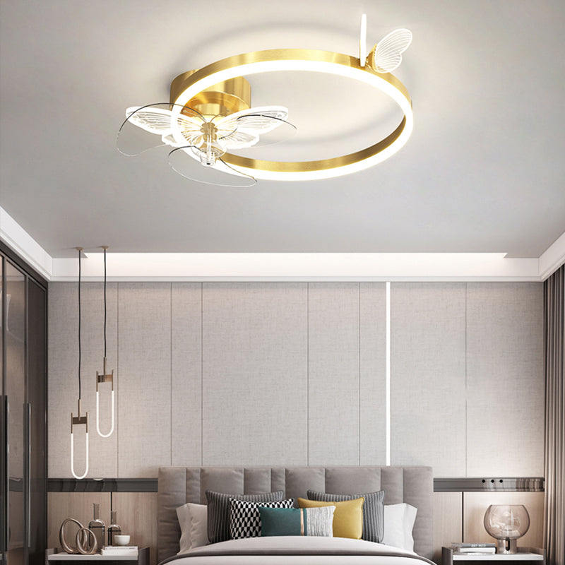 Contemporary LED Circle Fan Ceiling in Black / Gold Finish Metal Fan Lighting