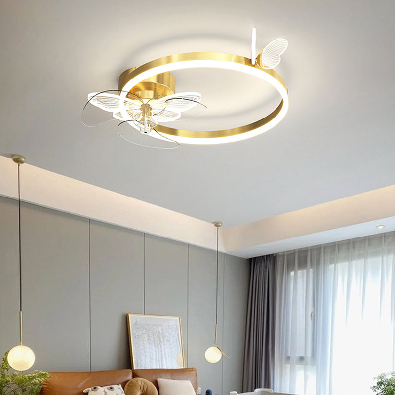 Contemporary LED Circle Fan Ceiling in Black / Gold Finish Metal Fan Lighting