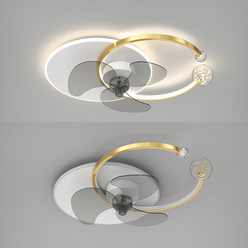 LED Ceiling Fan Metal and Glass Fan Light with Crystal Accent in Black / Gold