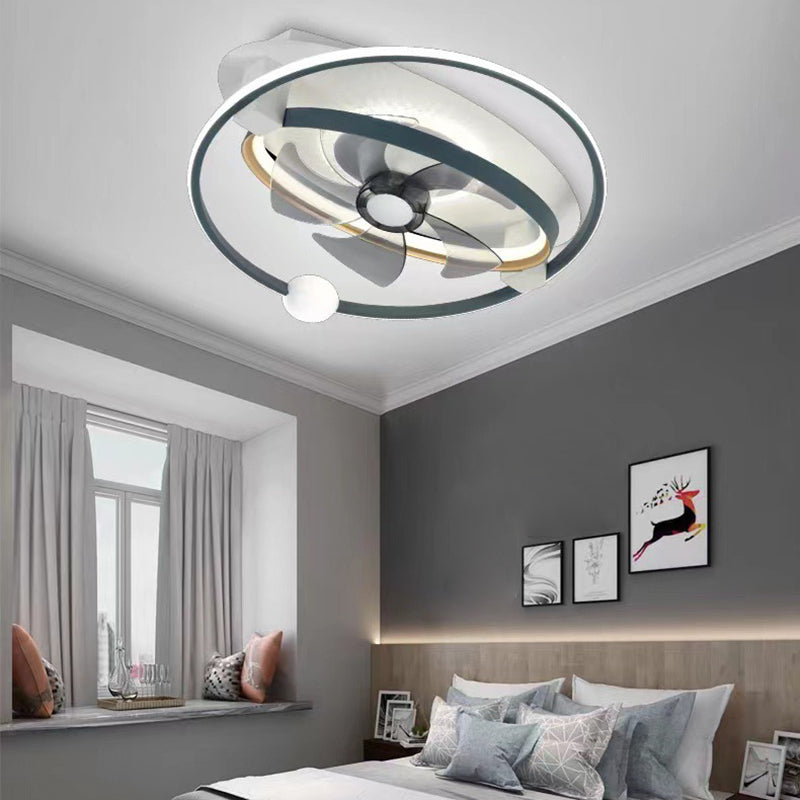 5-Blade Children LED Ceiling Fan Metallic Polish Finish Fan with Light for Room