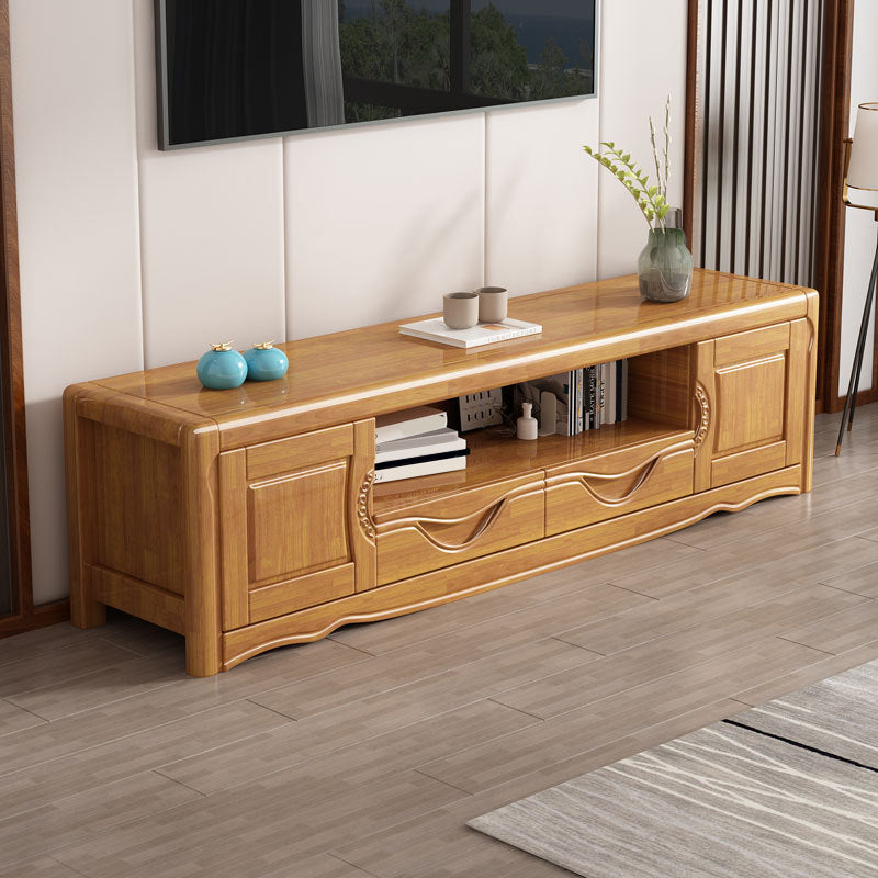 Contemporary Wood TV Stand Open Storage TV Media Stand with Drawers for Living Room