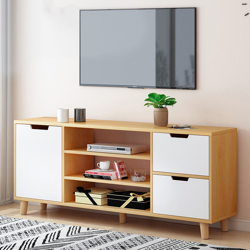 Faux Wood TV Stand Modern TV Media Stand with Doors for Living Room