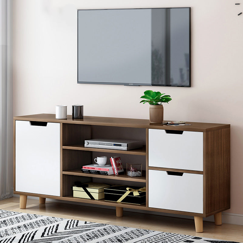 Faux Wood TV Stand Modern TV Media Stand with Doors for Living Room