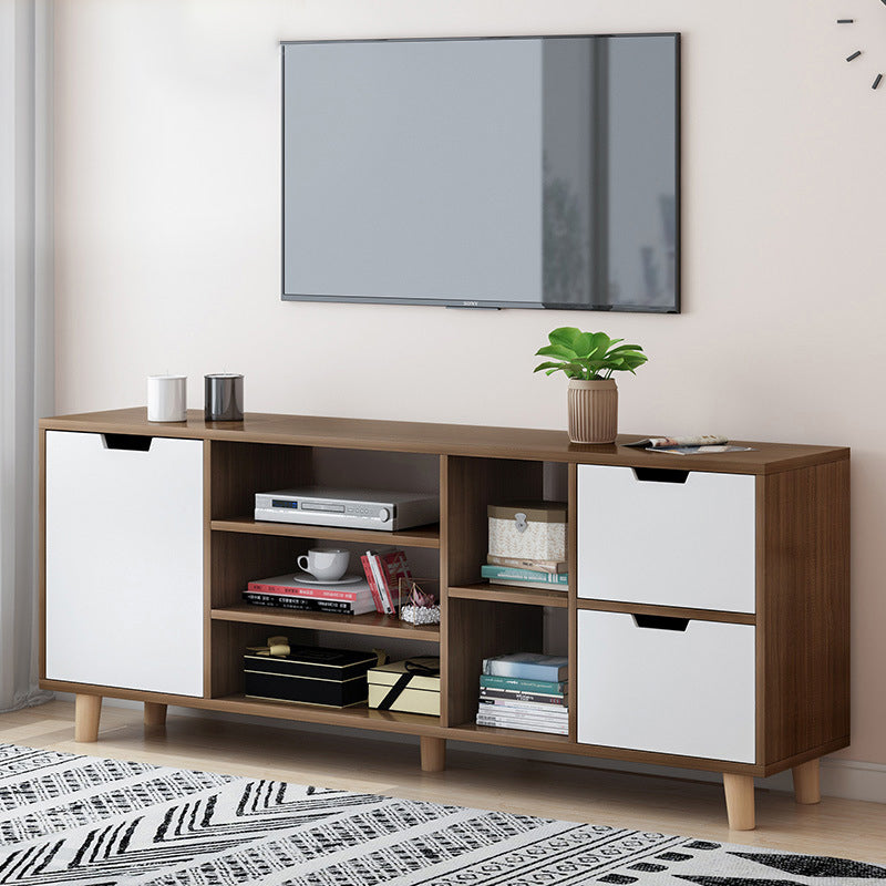 Faux Wood TV Stand Modern TV Media Stand with Doors for Living Room