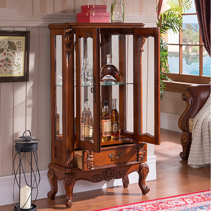 Traditional Birch Curio Cabinet Glass Doors Display Cabinet for Bedroom