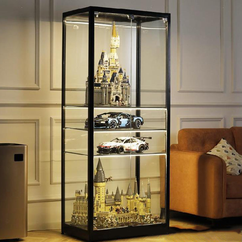 Modern Glass Curio Cabinets Black Display Stand with Adjustable Shelves