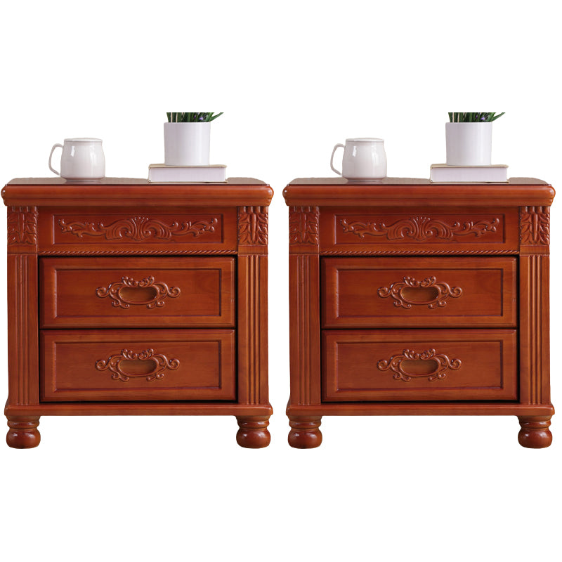 2 Drawers Nightstand Solid Wood Traditional Night Table ,19.7" Tall