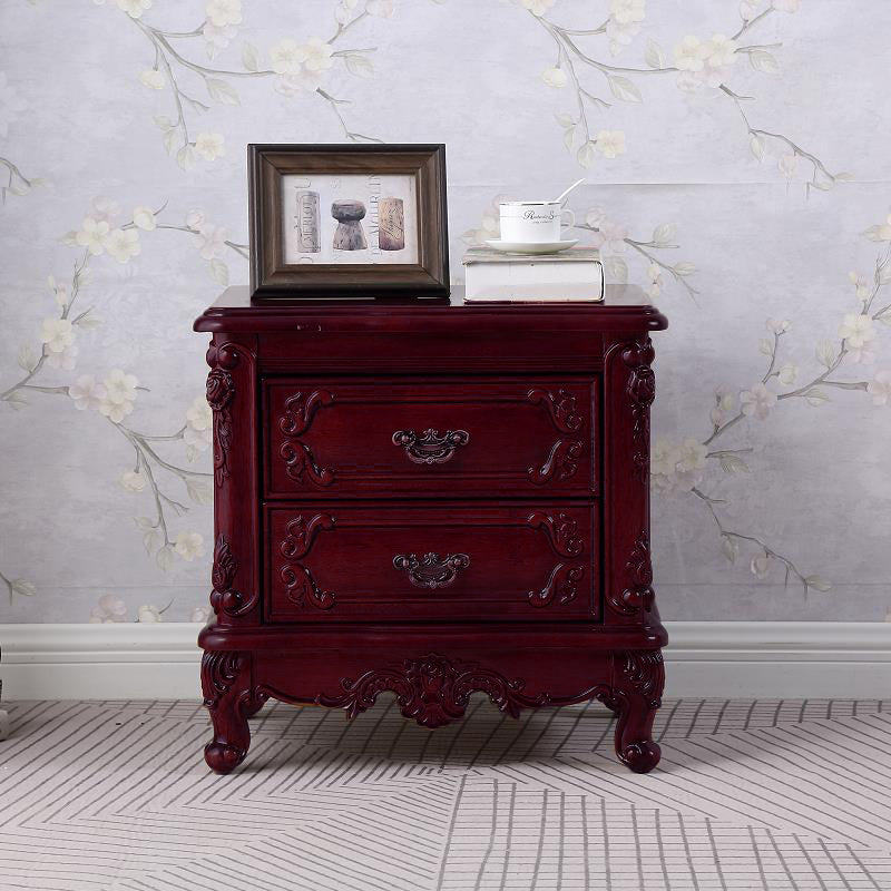 2 Drawers Nightstand Solid Wood Traditional Night Table ,19.7" Tall