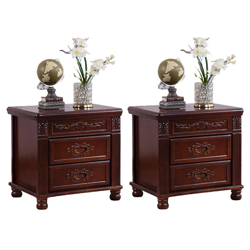 2 Drawers Nightstand Solid Wood Traditional Night Table ,19.7" Tall