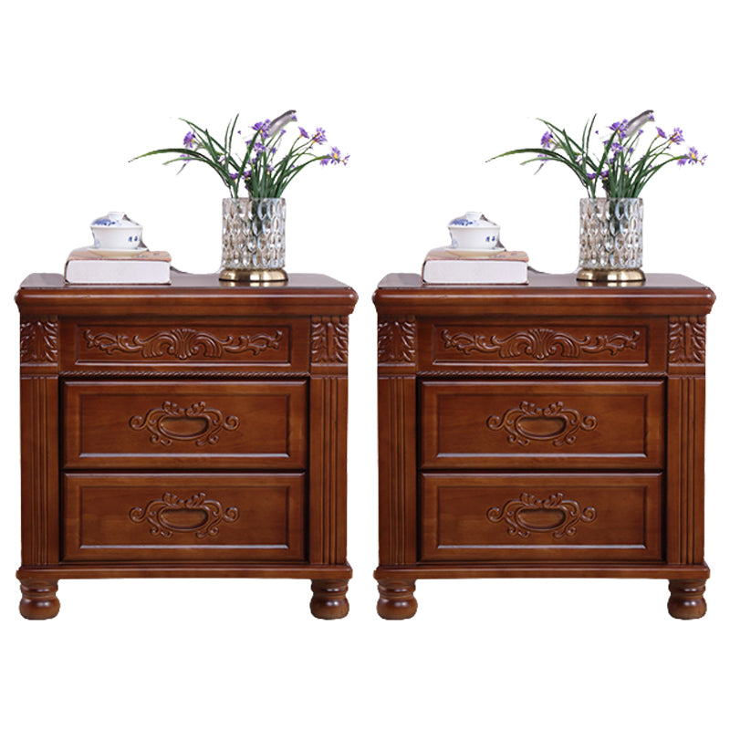 2 Drawers Nightstand Solid Wood Traditional Night Table ,19.7" Tall