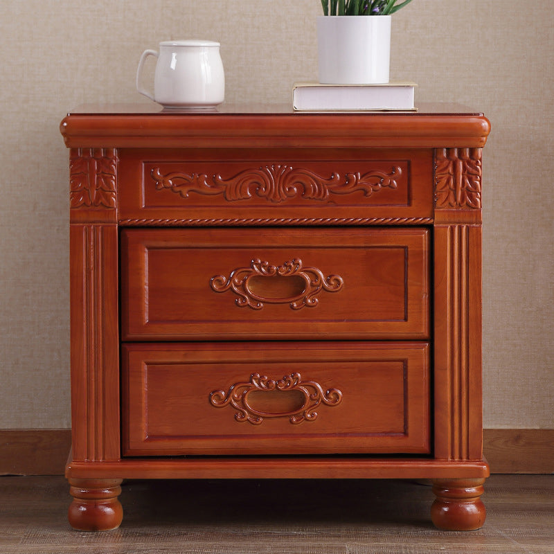 2 Drawers Nightstand Solid Wood Traditional Night Table ,19.7" Tall