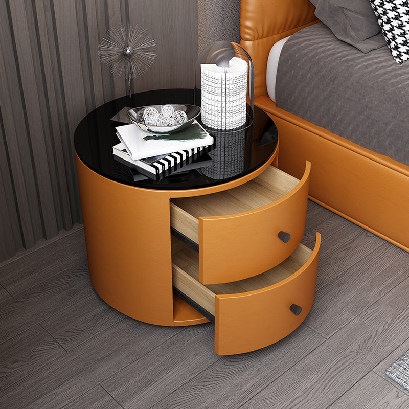 Modern Bedside Cabinet Glass and Rubberwood Night Table for Bedroom