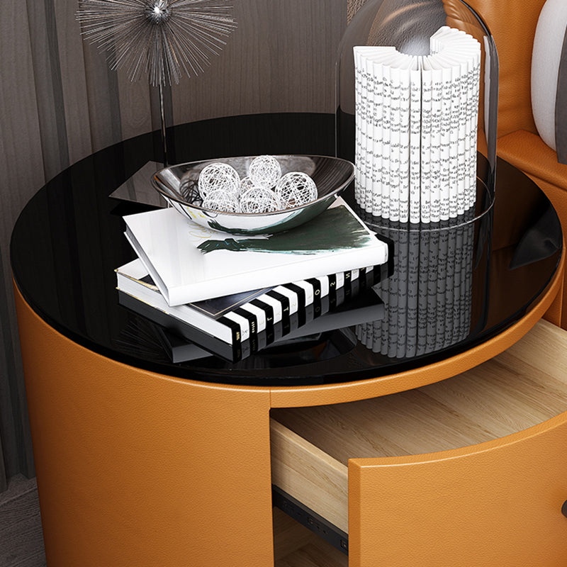 Modern Bedside Cabinet Glass and Rubberwood Night Table for Bedroom