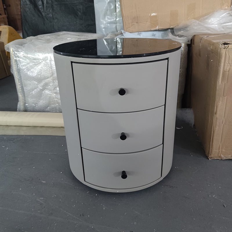 Modern Bedside Cabinet Glass and Rubberwood Night Table for Bedroom