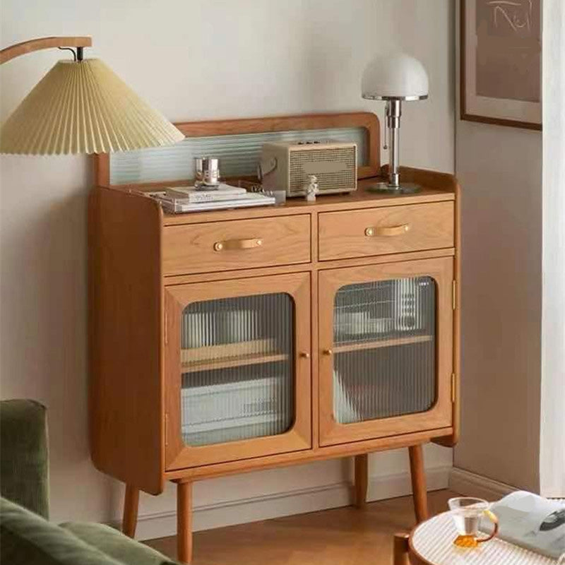 Modern 2-drawer Dining Server Brown Sideboard with Glass Door