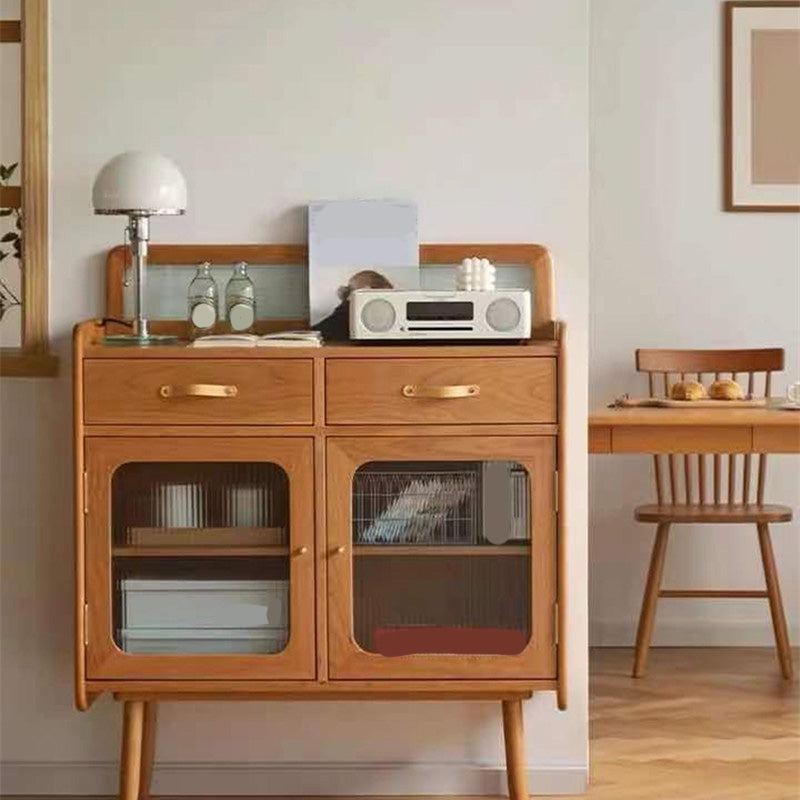 Modern 2-drawer Dining Server Brown Sideboard with Glass Door