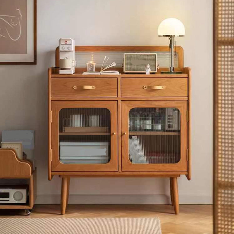 Modern 2-drawer Dining Server Brown Sideboard with Glass Door