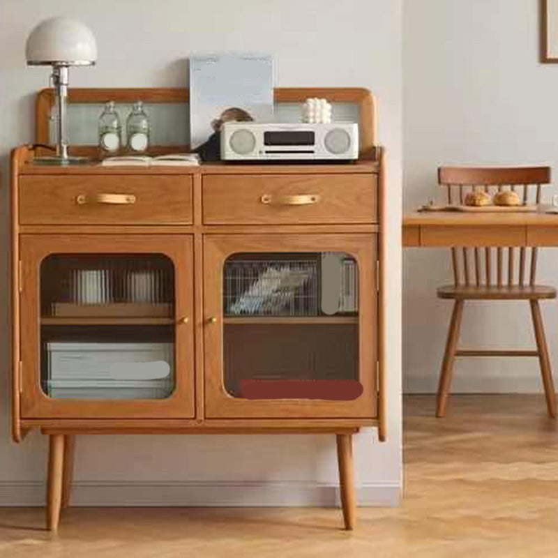 Modern 2-drawer Dining Server Brown Sideboard with Glass Door