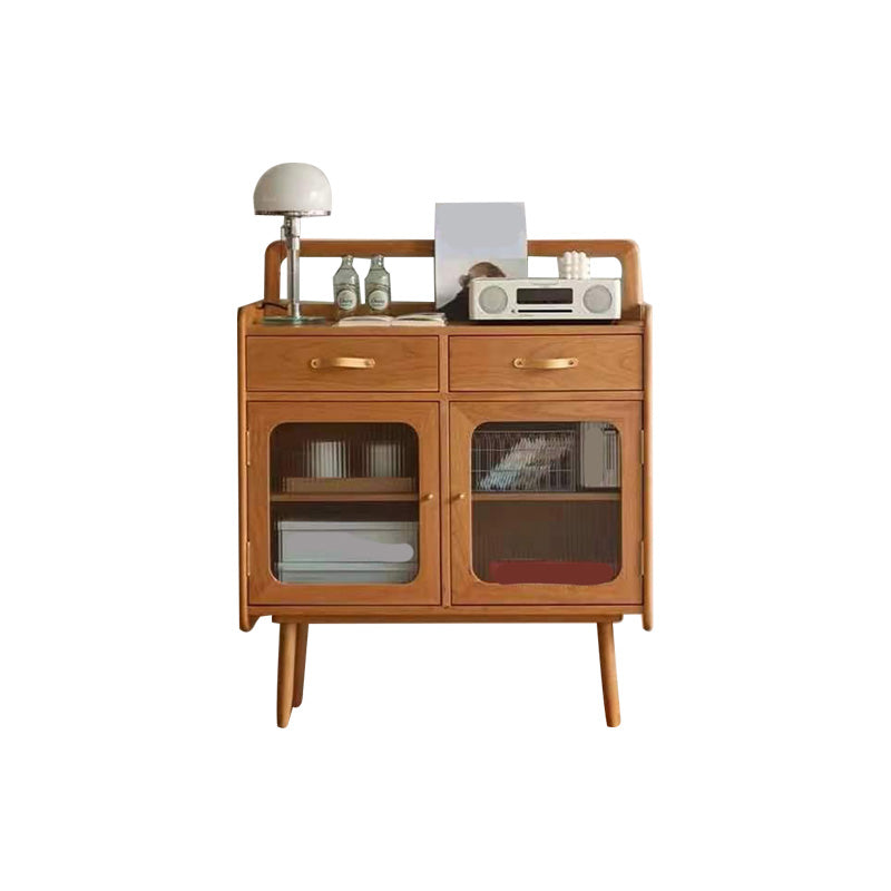 Modern 2-drawer Dining Server Brown Sideboard with Glass Door