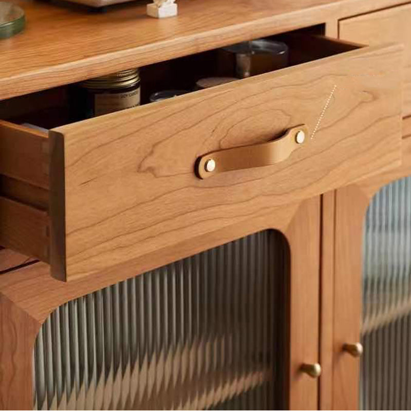 Modern 2-drawer Dining Server Brown Sideboard with Glass Door