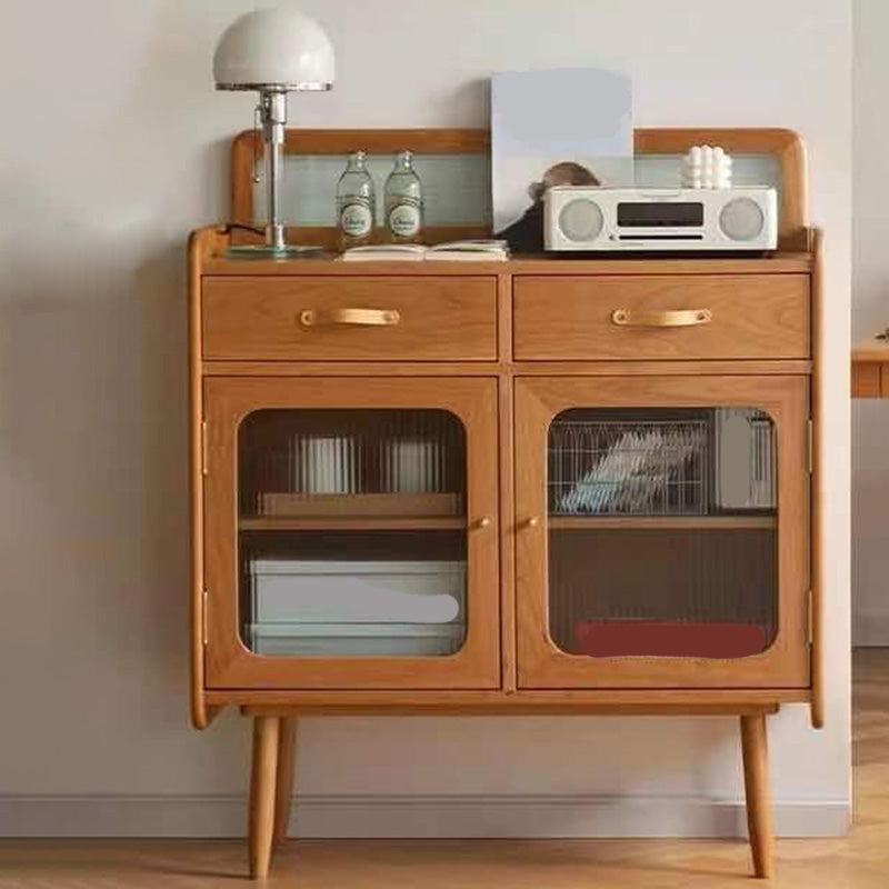 Modern 2-drawer Dining Server Brown Sideboard with Glass Door