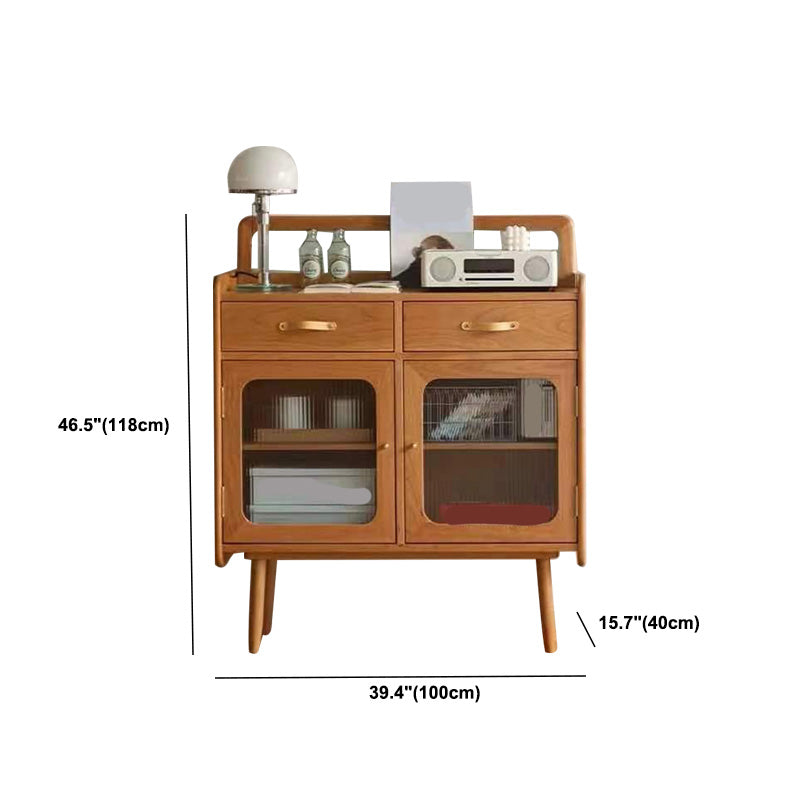 Modern 2-drawer Dining Server Brown Sideboard with Glass Door