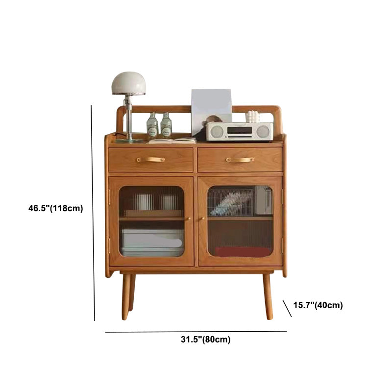 Modern 2-drawer Dining Server Brown Sideboard with Glass Door