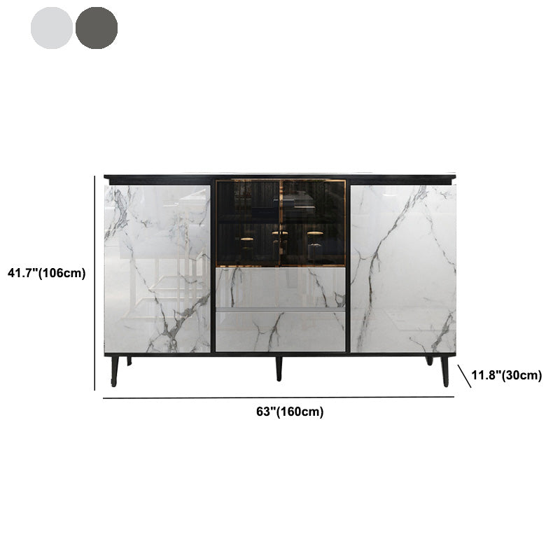 Glam Cabinets Dining Buffet 2-Drawer Glass Doors Buffet Sideboard