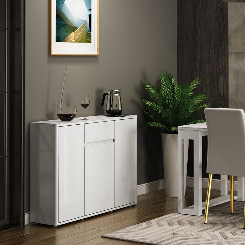 Modern White Sideboard Buffet Stone Top Buffet Table with Drawer and Door