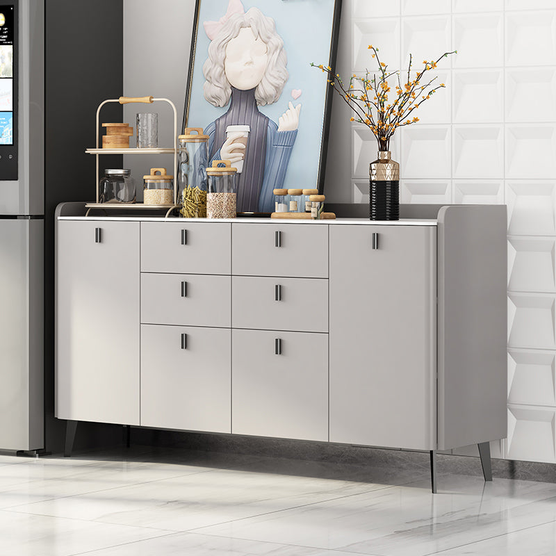 Contemporary Dining Server with Drawers Gray Sideboard Table