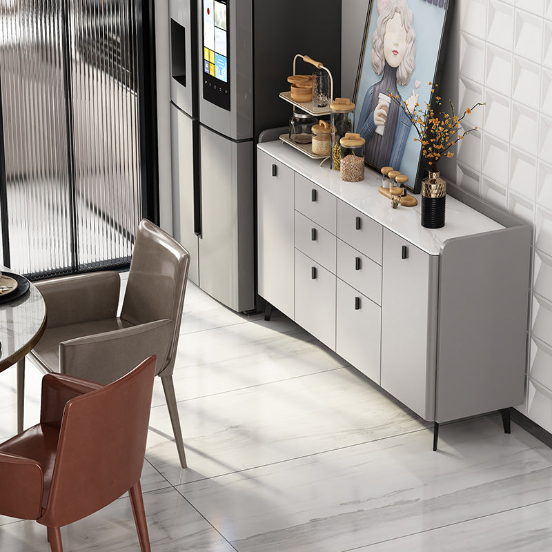 Contemporary Dining Server with Drawers Gray Sideboard Table