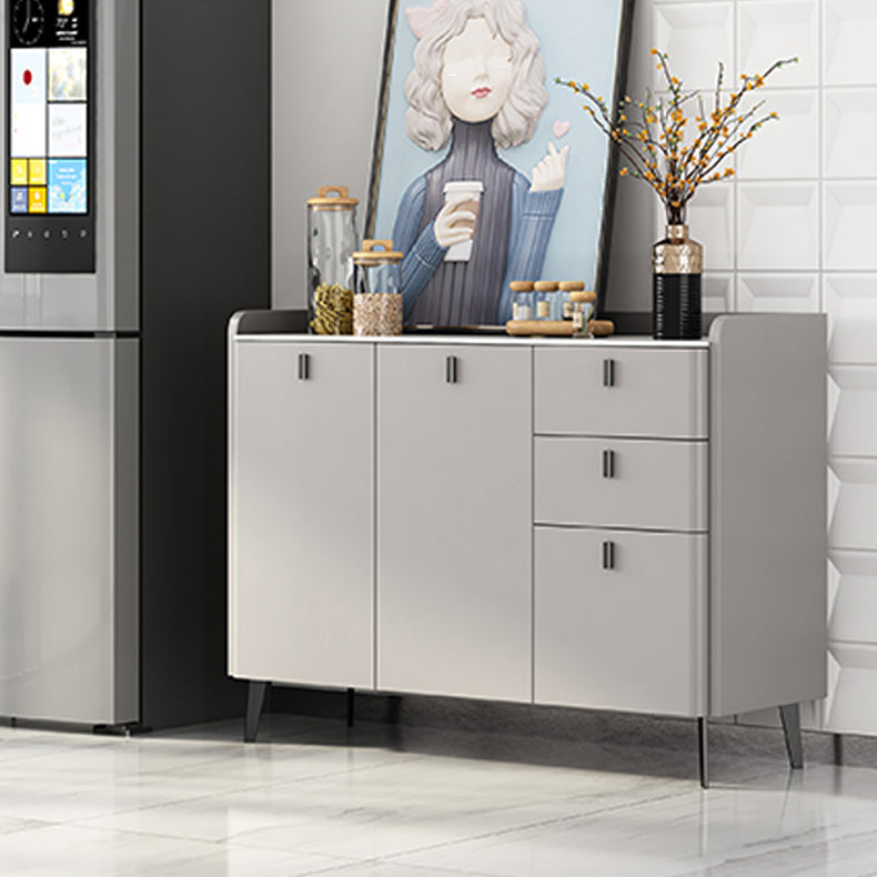 Contemporary Dining Server with Drawers Gray Sideboard Table