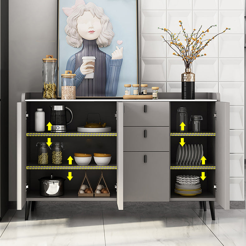 Contemporary Dining Server with Drawers Gray Sideboard Table