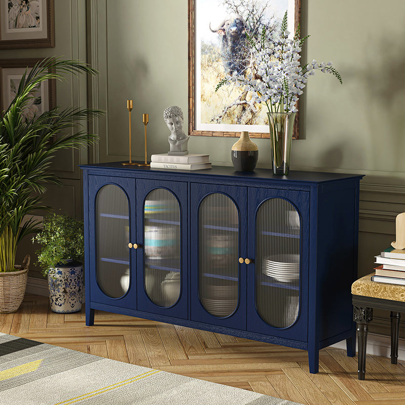 59"L Solid Wood Sideboard Table with Glass Doors Modern Buffet Sideboard