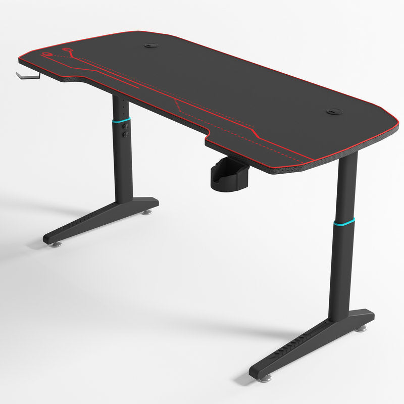 Contemporary Gaming Desk T-Shape Adjustable Height Computer Desk