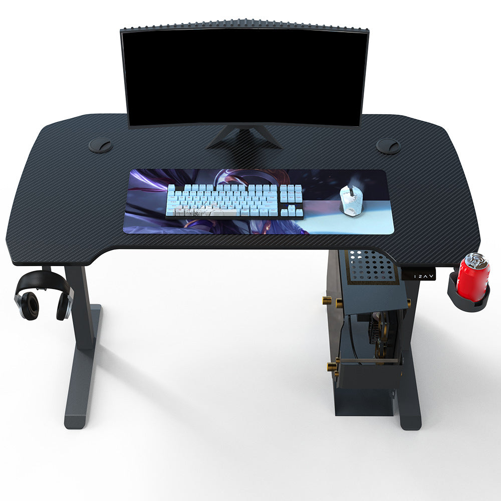 Contemporary Gaming Desk T-Shape Adjustable Height Computer Desk