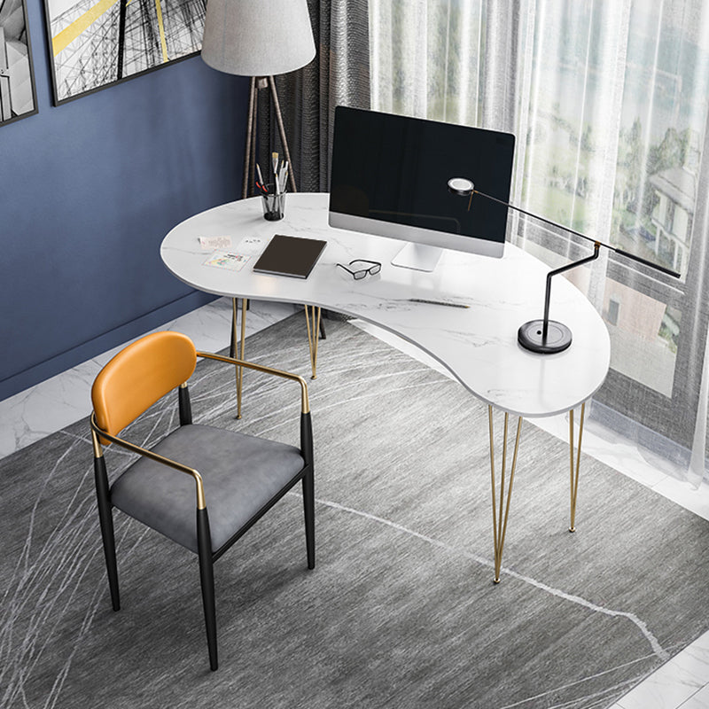 White Glam Curved Writing Desk Home Office Desk with Metal Legs