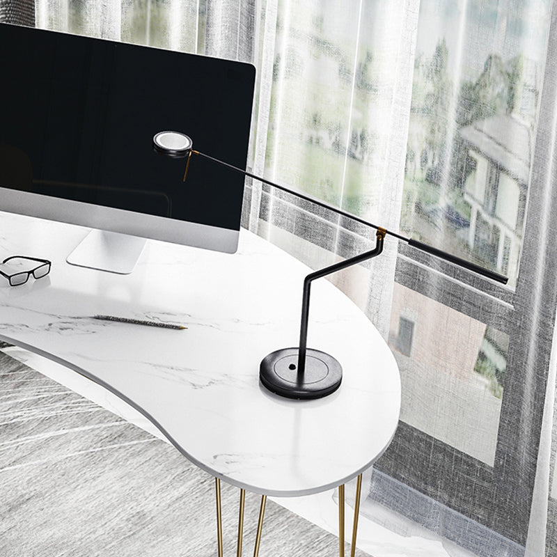 White Glam Curved Writing Desk Home Office Desk with Metal Legs