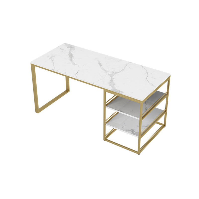 Rectangular Writing Desk White Office Desk Glam with Storage Shelves