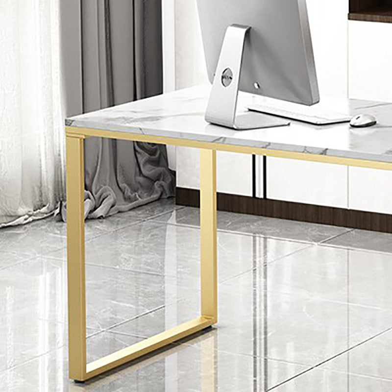 Rectangular Writing Desk White Office Desk Glam with Storage Shelves