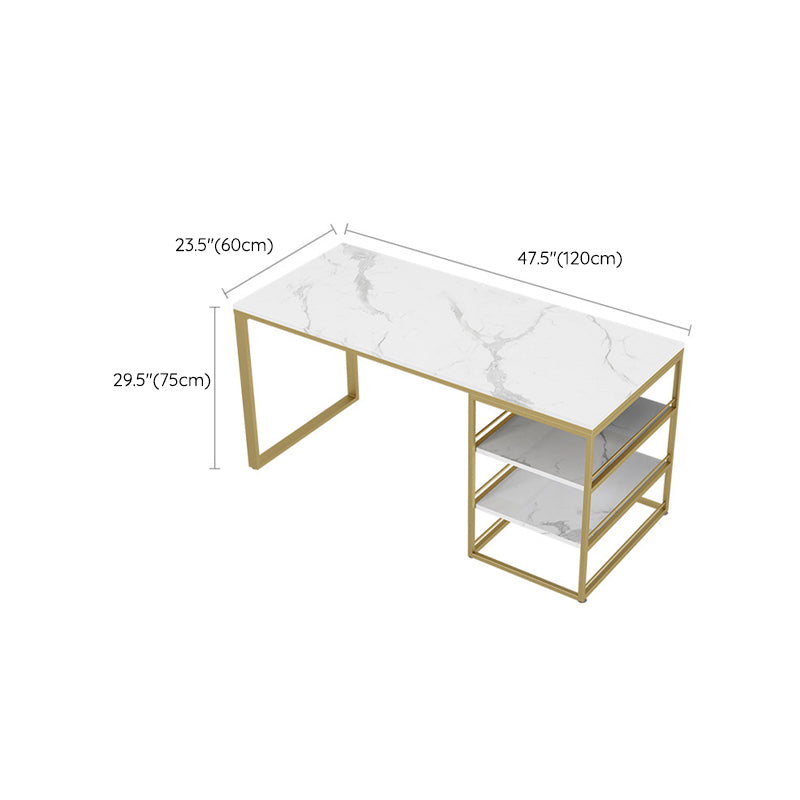 Rectangular Writing Desk White Office Desk Glam with Storage Shelves