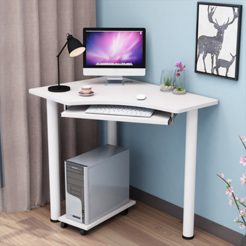 Modern Parsons Wooden Writing Desk Keyboard Tray White Corner Office Desk for Home