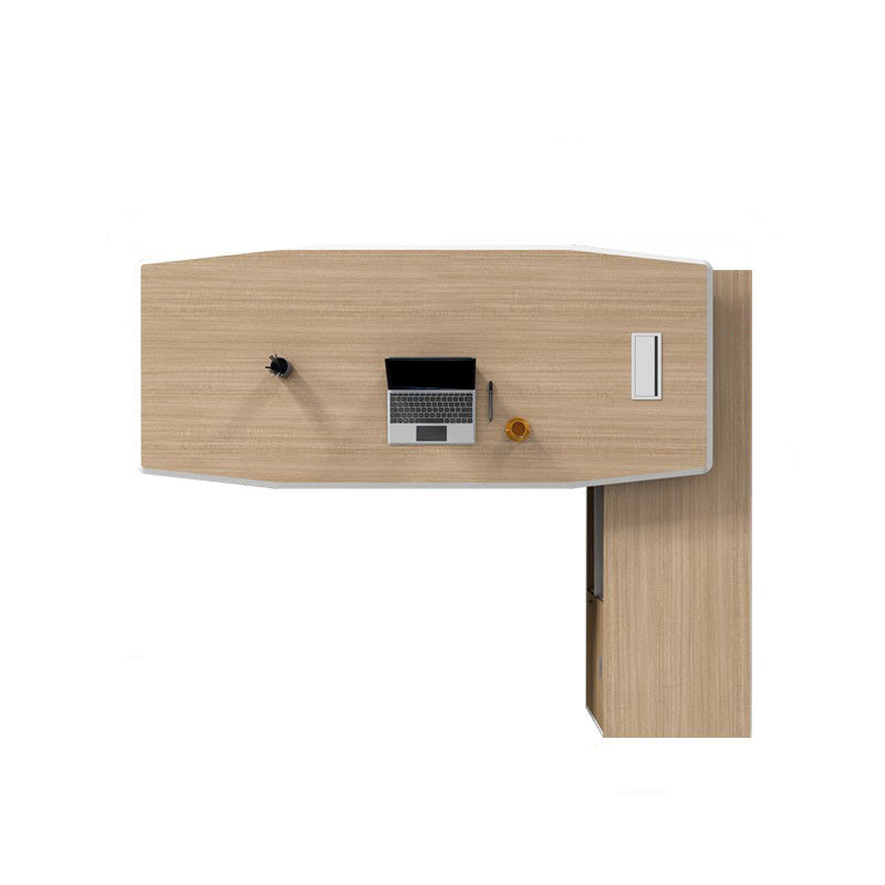 White and Natural Office Desk Modern Artificial Wood Executive Desk Locking Drawer