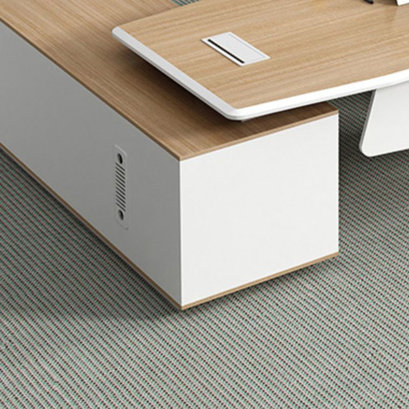 White and Natural Office Desk Modern Artificial Wood Executive Desk Locking Drawer