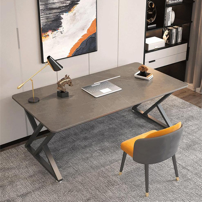 Contemporary Writing Desk Marble Pewter Office Desk for Home