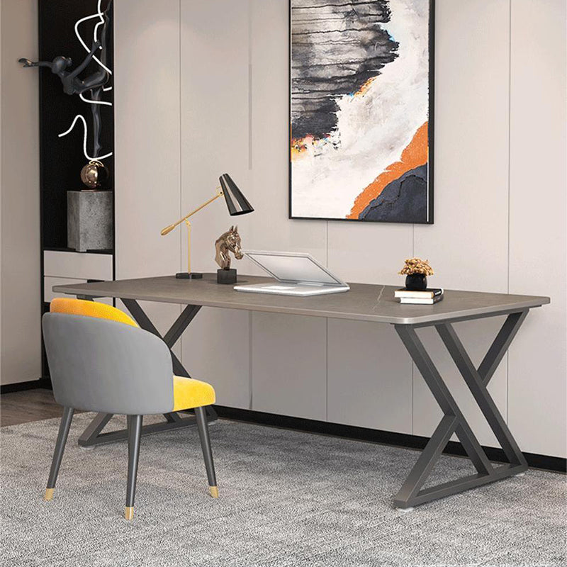 Contemporary Writing Desk Marble Pewter Office Desk for Home