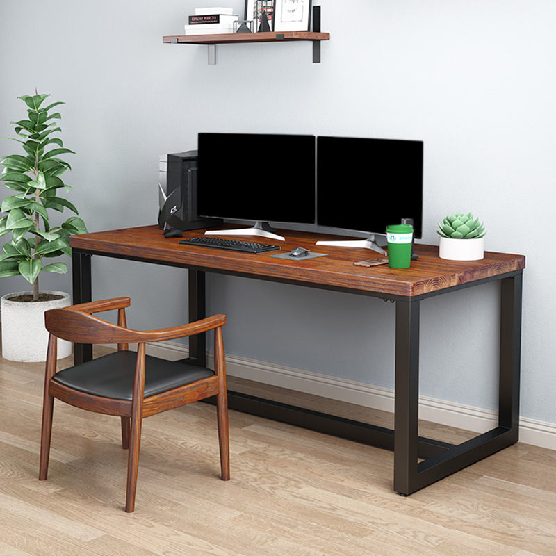 Industrial Rectangular Home Office Desk Solid Wood Writing Desk with Metal Legs